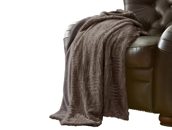 Treviso Faux Fur Throw with Fret Pattern The Urban Port, Gray - BM204284