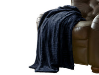 Treviso Faux Fur Throw with Fret Pattern The Urban Port, Blue - BM204285