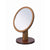 Wooden Makeup Round Mirror with Pedestal Base, Brown and Silver - BM204305