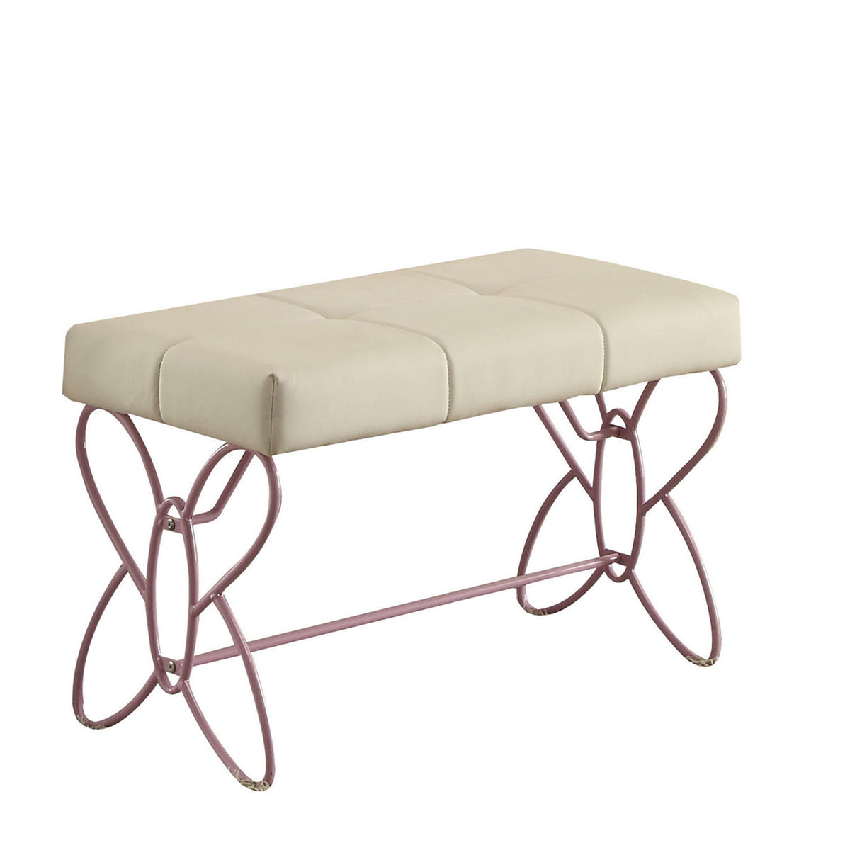 Metal Armless Bench with Butterfly Design, White and Purple - BM204310
