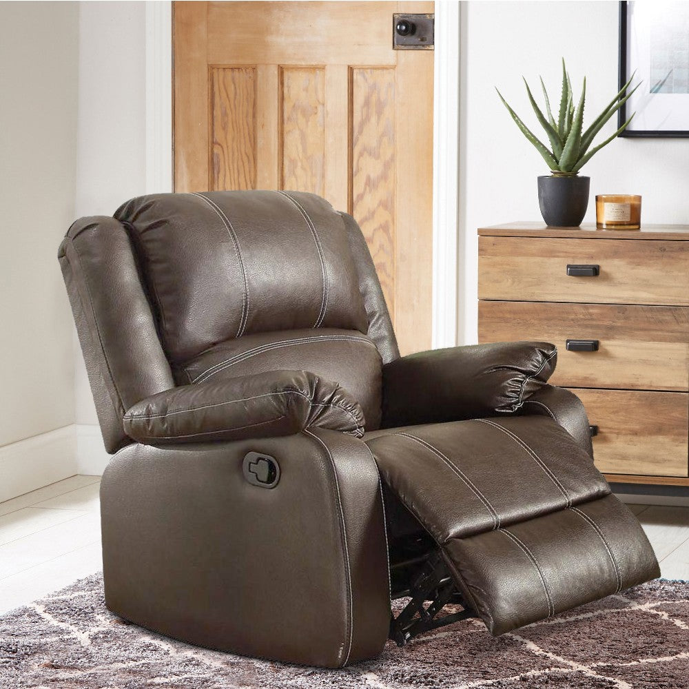 Benjara Leather Upholstered Metal Rocker Reclining Chair Brown BM204345 Benzara