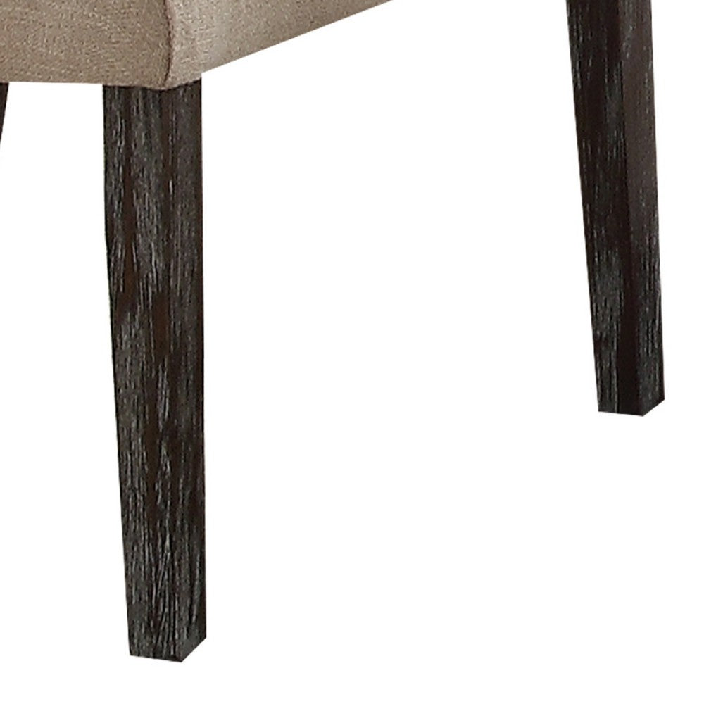 Wooden Dining Chairs with Button Tufting, Set of Two, Beige and Brown - BM204352