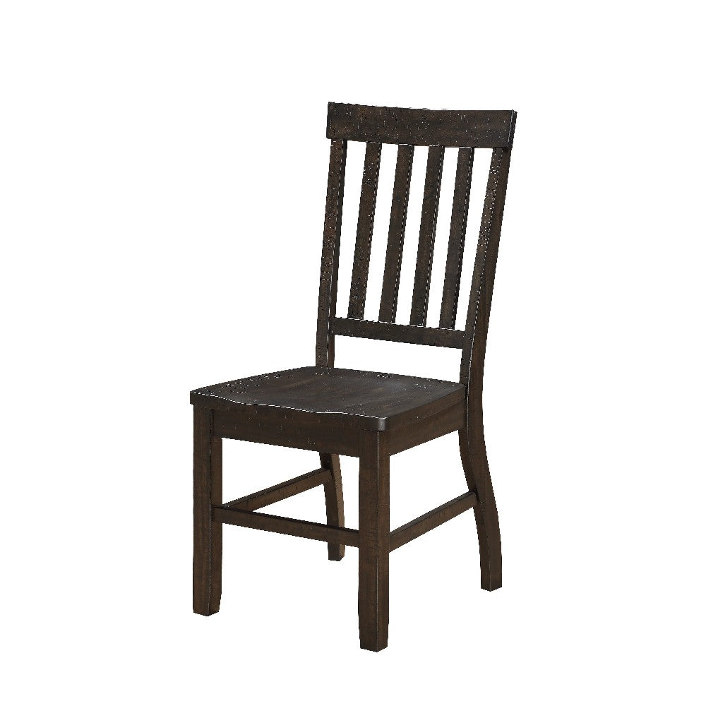 Wooden Dining Side Chairs with Slated Style Back, Set of Two, Brown - BM204355