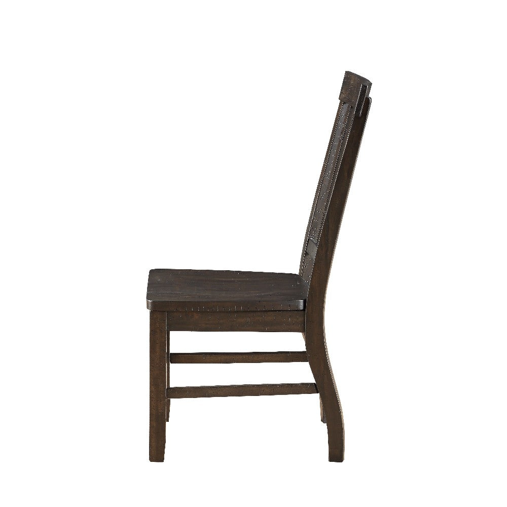 Wooden Dining Side Chairs with Slated Style Back, Set of Two, Brown - BM204355