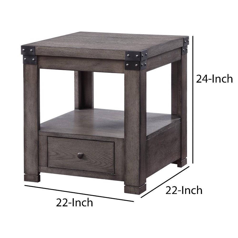Wooden End Table with Open Bottom Shelf and One Drawer, Gray - BM204478