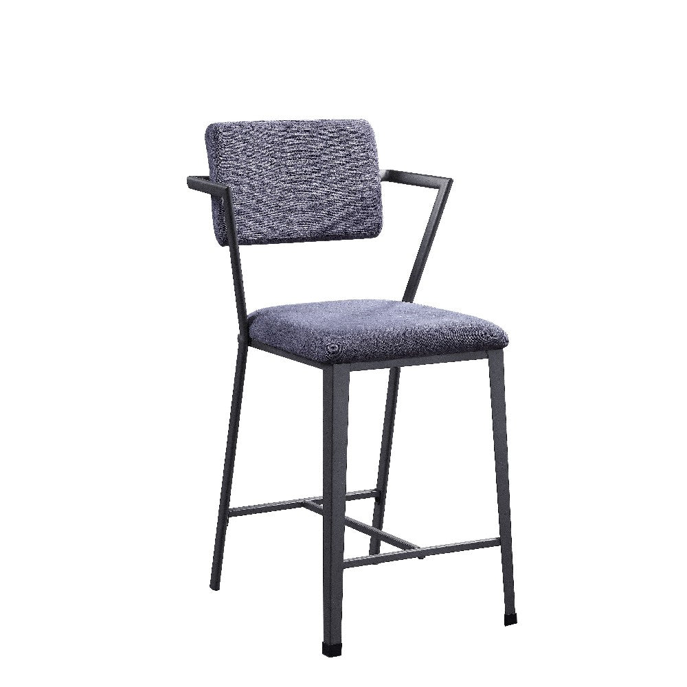 Fabric Upholstered Metal Counter Height Chair, Set of 2,Gray and Black - BM204488