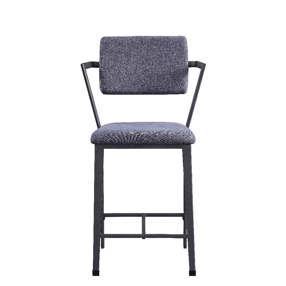 Fabric Upholstered Metal Counter Height Chair, Set of 2,Gray and Black - BM204488