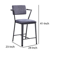 Fabric Upholstered Metal Counter Height Chair, Set of 2,Gray and Black - BM204488