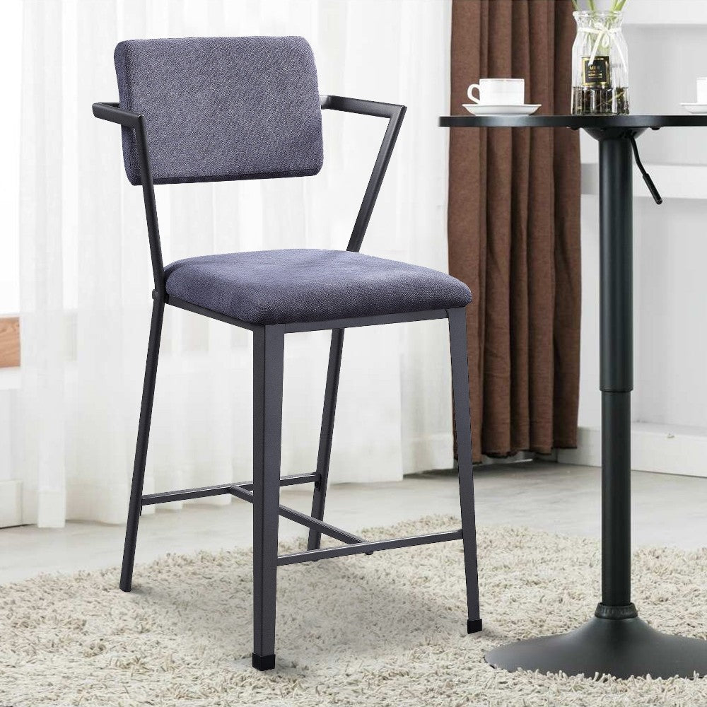 Fabric Upholstered Metal Counter Height Chair, Set of 2,Gray and Black - BM204488