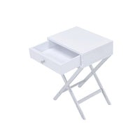 Wood and Metal Side Table with Crossed Base, White and Silver - BM204493