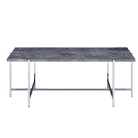 Marble Top Coffee Table with Trestle Base , Gray and Silver - BM204500