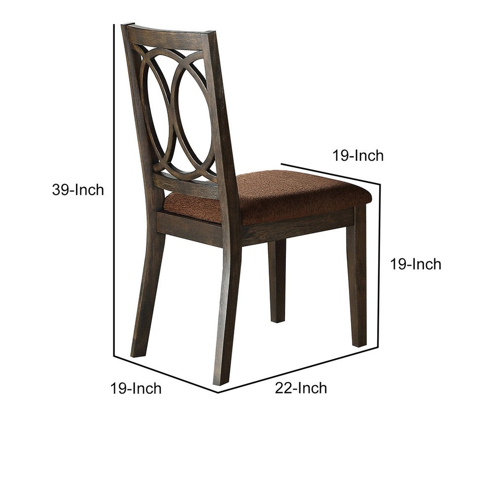 Wooden Side Chair with Cushioned Seat and Cut Out Back, Set of 2,Brown - BM204533