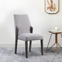 Wood and fabric Upholstered Dining Chairs, Set of 2, Gray and Black - BM204541