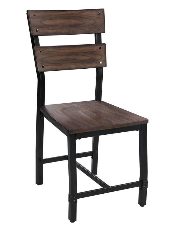 Wood and Metal Dining Side Chairs, Set of 2, Brown and Black - BM204546
