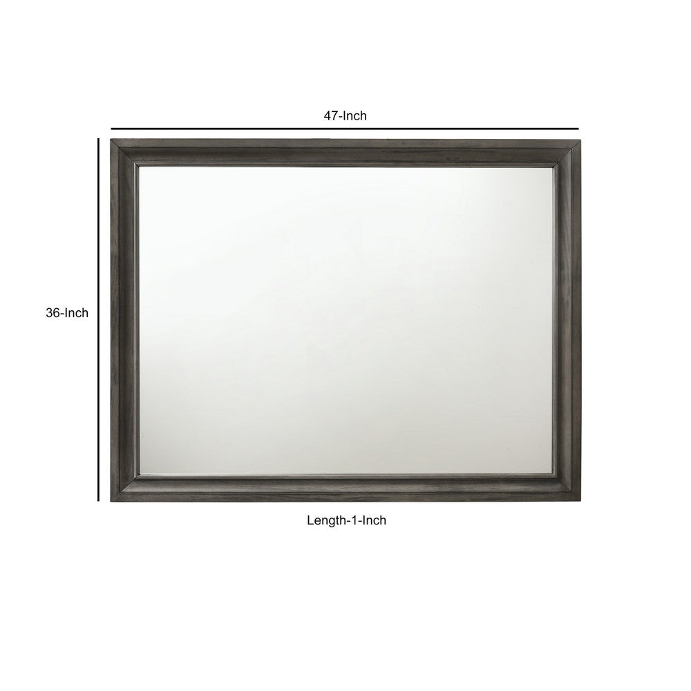 Transitional Style Wooden Decorative Mirror with Beveled Edges, Gray - BM204562