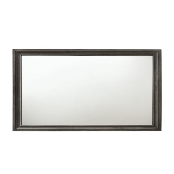 Transitional Style Wooden Decorative Mirror with Beveled Edges, Gray - BM204562