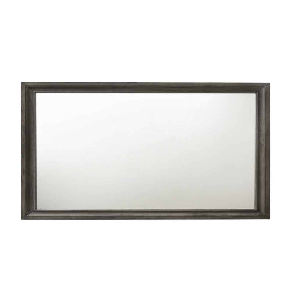 Transitional Style Wooden Decorative Mirror with Beveled Edges, Gray - BM204562