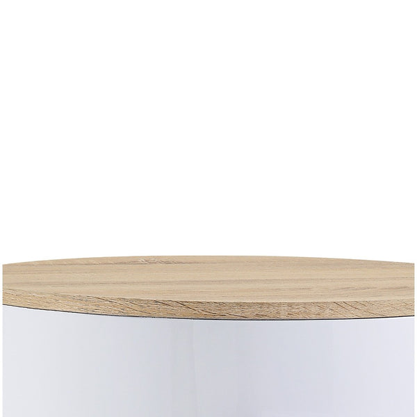1 Drawer Pyramidal Base Circular Wooden Night Table, White and Brown - BM204600