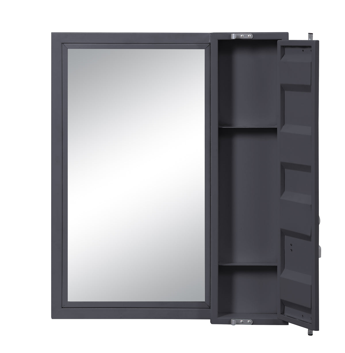 Industrial Style Metal Vanity Mirror with Recessed Door Storage, Gray - BM204615