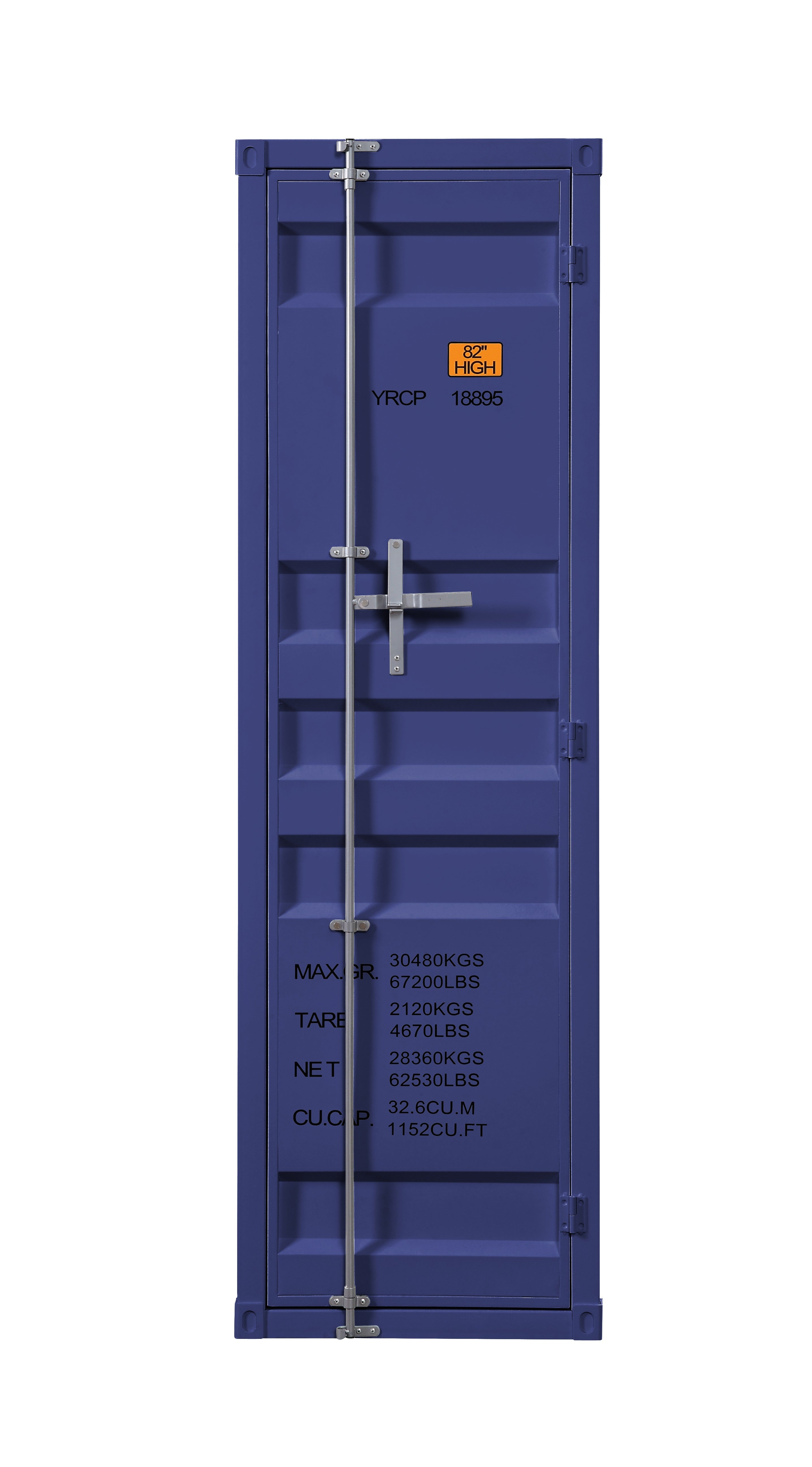 benzara Industrial Style Metal Wardrobe with Recessed Door Front Blue - BM204626
