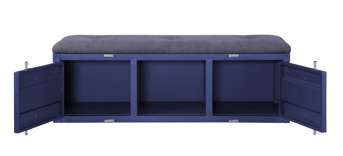 Industrial Metal and Fabric Bench with Open Storage, Blue and Gray - BM204627
