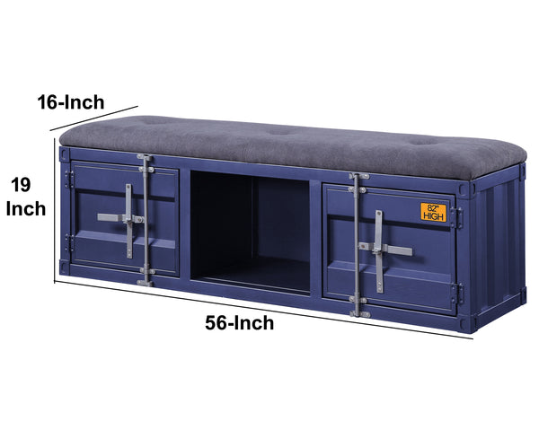 Industrial Metal and Fabric Bench with Open Storage, Blue and Gray - BM204627