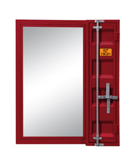 Industrial Style Metal Vanity Mirror with Recessed Door Storage, Red - BM204631