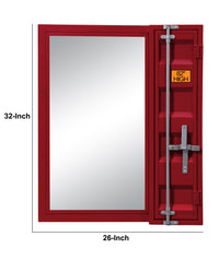 Industrial Style Metal Vanity Mirror with Recessed Door Storage, Red - BM204631
