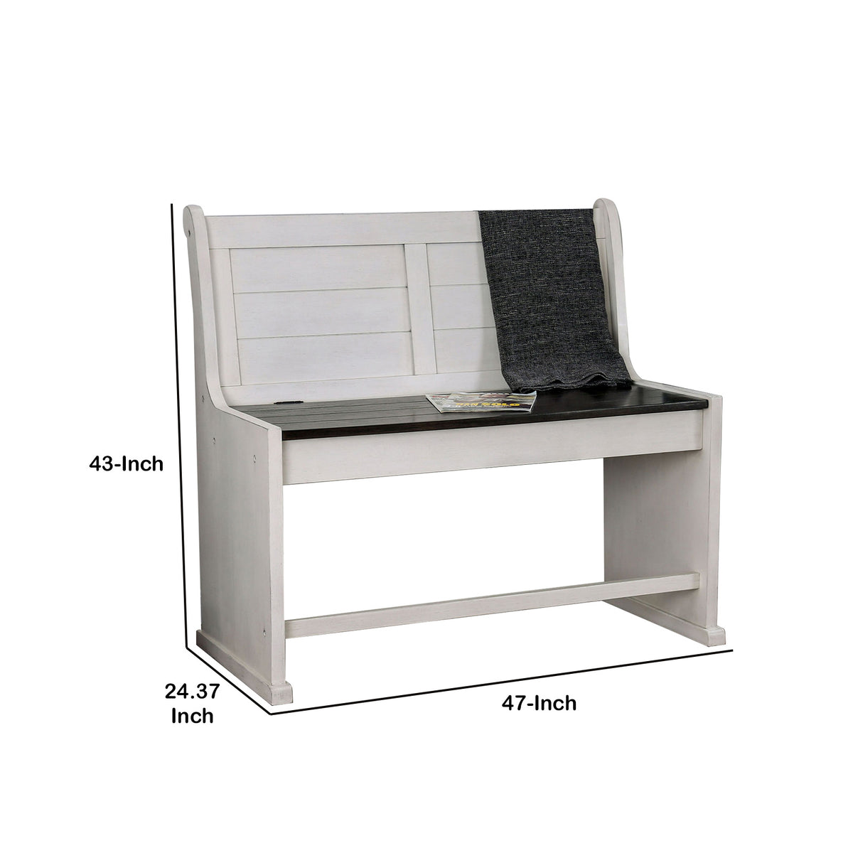 Wooden Counter Height Bench with Lift Top Seat, White and Black - BM204861
