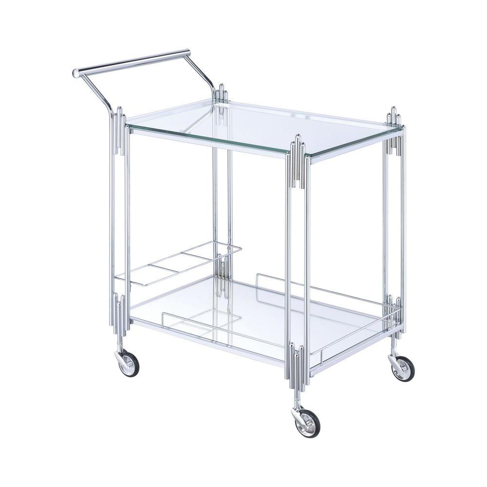 Metal and Mirror Rectangular Serving Cart with Open Shelf, Silver - BM204865