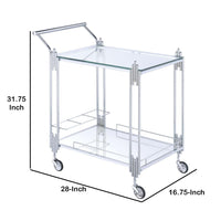 Metal and Mirror Rectangular Serving Cart with Open Shelf, Silver - BM204865