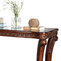 Traditional Sofa Table with Cabriole Legs and Wooden Carving, Brown - BM205337