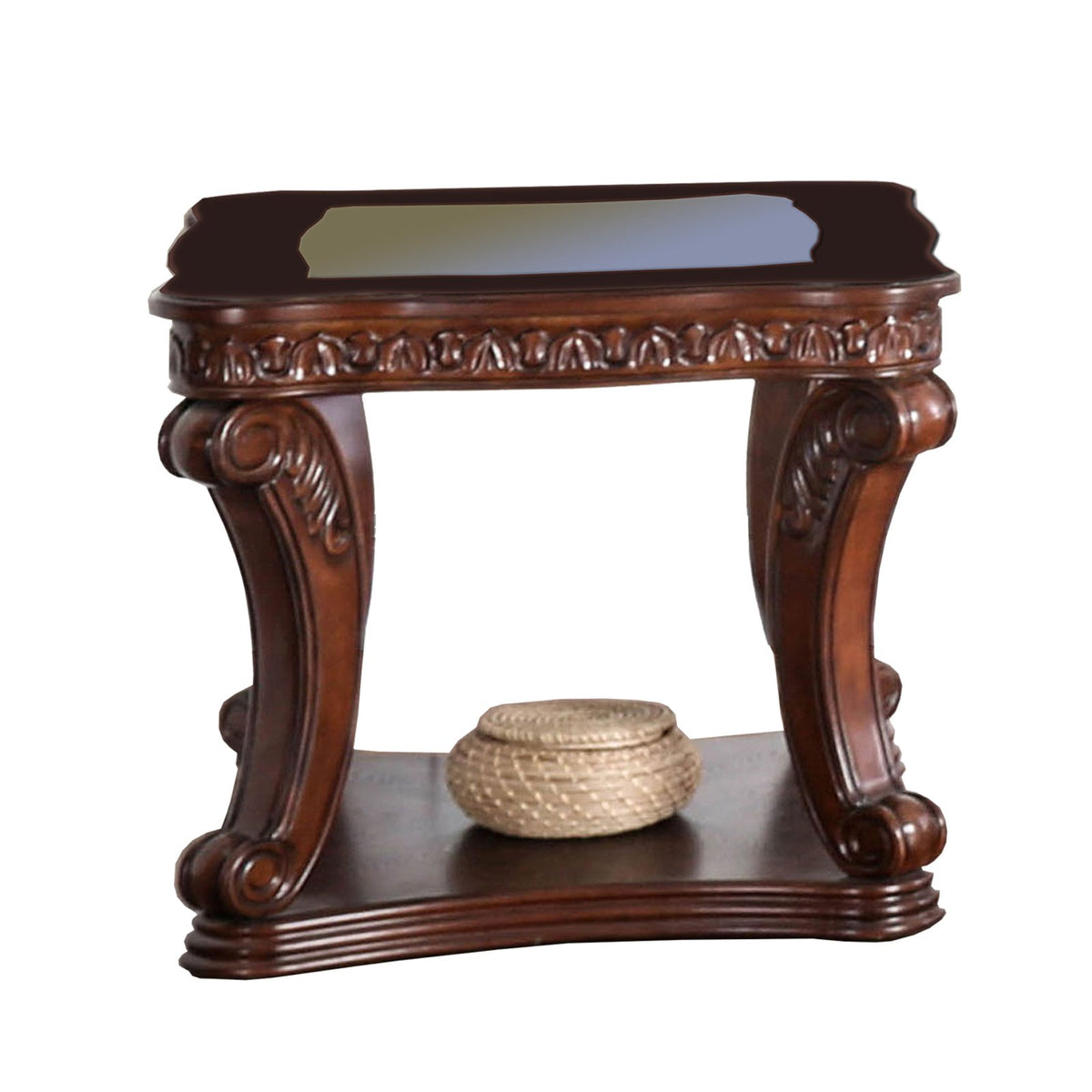 Traditional End Table with Cabriole Legs and Wooden Carving, Brown - BM205360