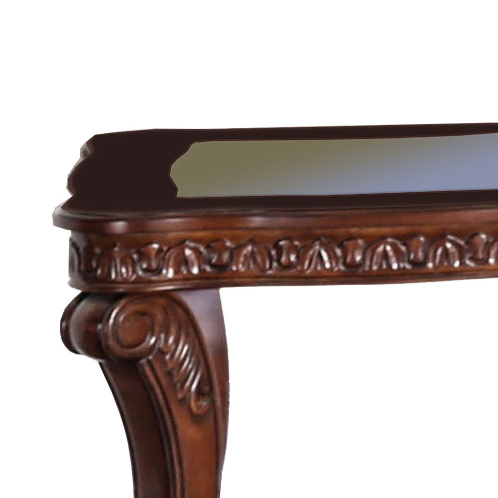 Traditional End Table with Cabriole Legs and Wooden Carving, Brown - BM205360