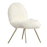 Faux Fur Upholstered Contemporary Metal Accent Chair, White and Gold - BM205377