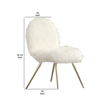 Faux Fur Upholstered Contemporary Metal Accent Chair, White and Gold - BM205377