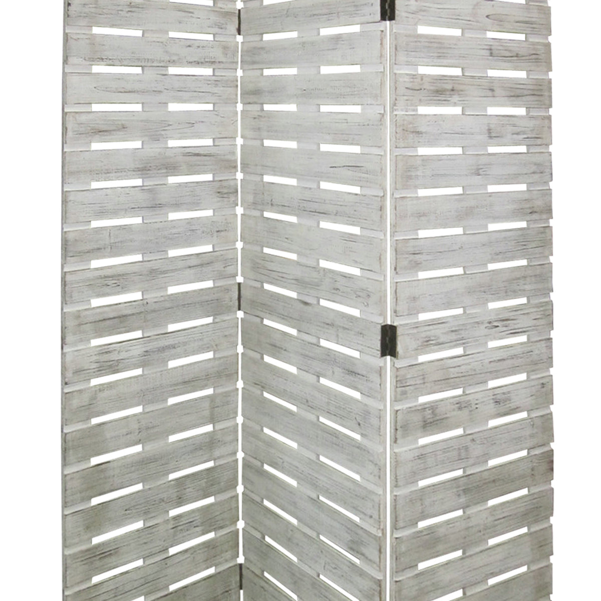 Textured 3 Panel Foldable Wooden Screen with Slats, Gray - BM205385