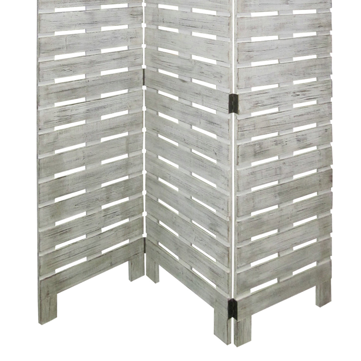 Textured 3 Panel Foldable Wooden Screen with Slats, Gray - BM205385