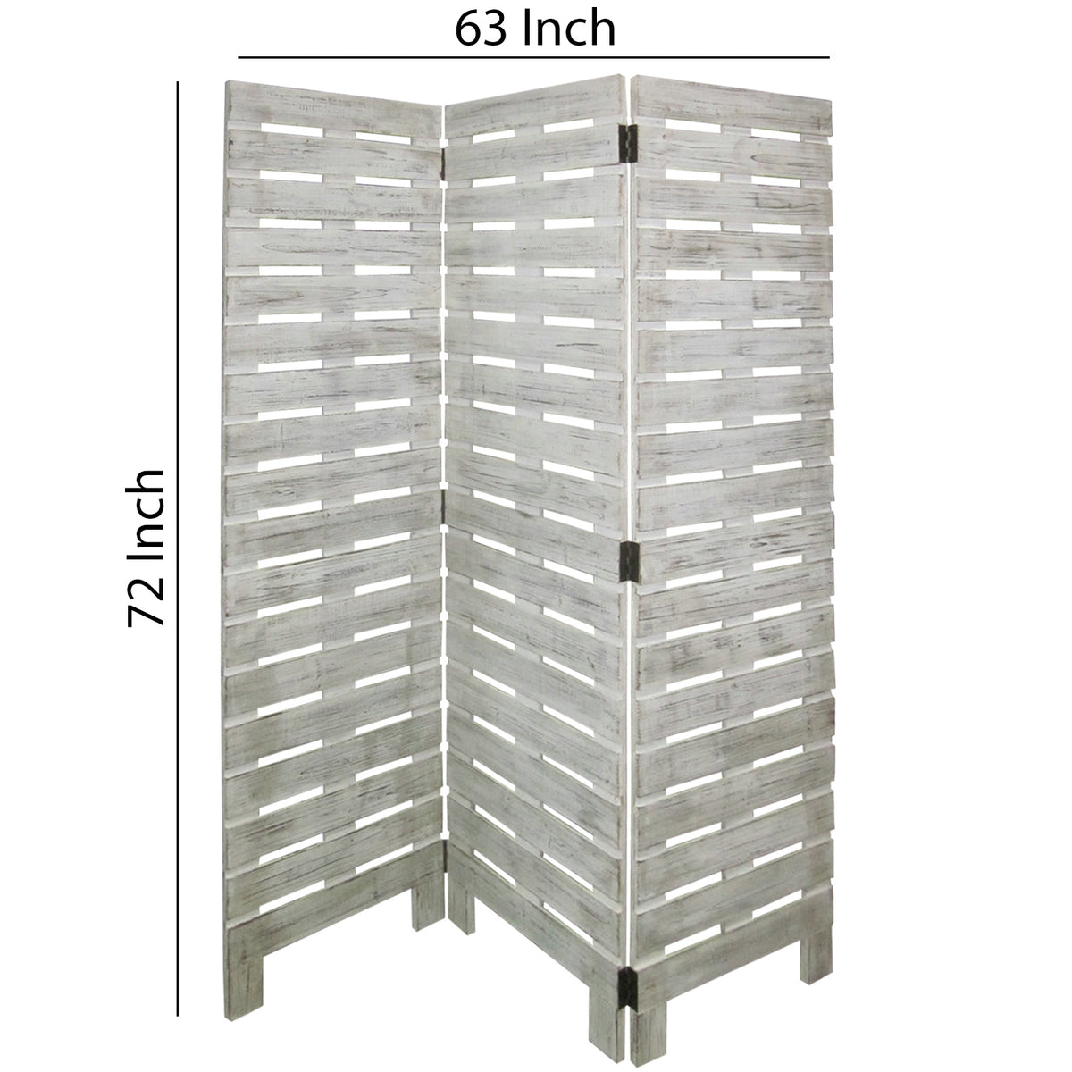 Textured 3 Panel Foldable Wooden Screen with Slats, Gray - BM205385