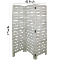 Textured 3 Panel Foldable Wooden Screen with Slats, Gray - BM205385