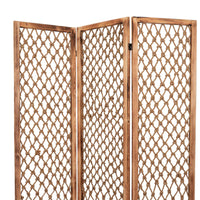 3 Panel Traditional Foldable Screen with Rope Knot Design, Brown - BM205389