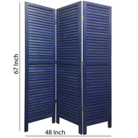 3 Panel Foldable Wooden Shutter Screen with Straight Legs, Blue - BM205393