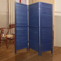 3 Panel Foldable Wooden Shutter Screen with Straight Legs, Blue - BM205393