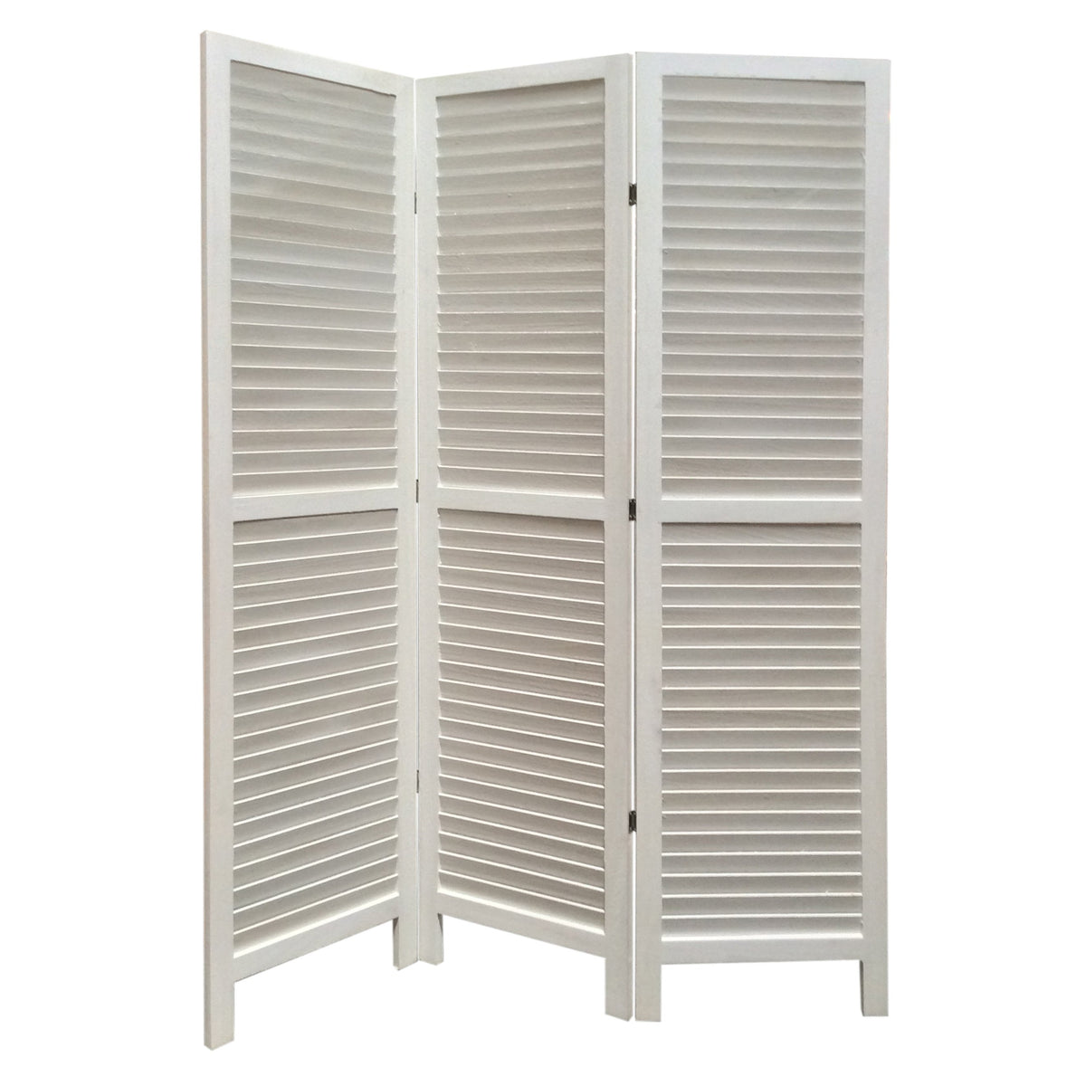 3 Panel Foldable Wooden Shutter Screen with Straight Legs, White - BM205398