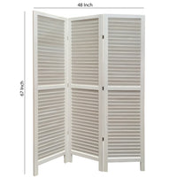 3 Panel Foldable Wooden Shutter Screen with Straight Legs, White - BM205398