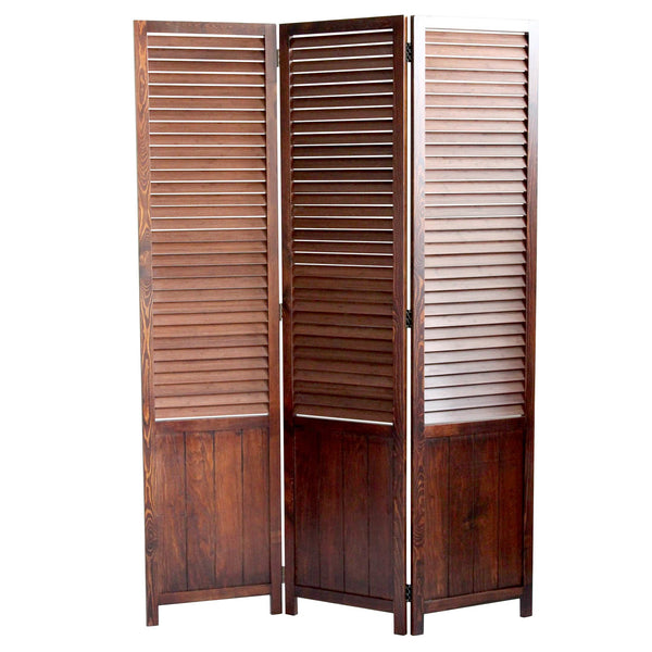 Traditional Foldable Wooden Shutter Screen with 3 Panels, Brown - BM205415