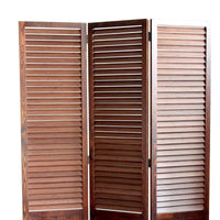 Traditional Foldable Wooden Shutter Screen with 3 Panels, Brown - BM205415