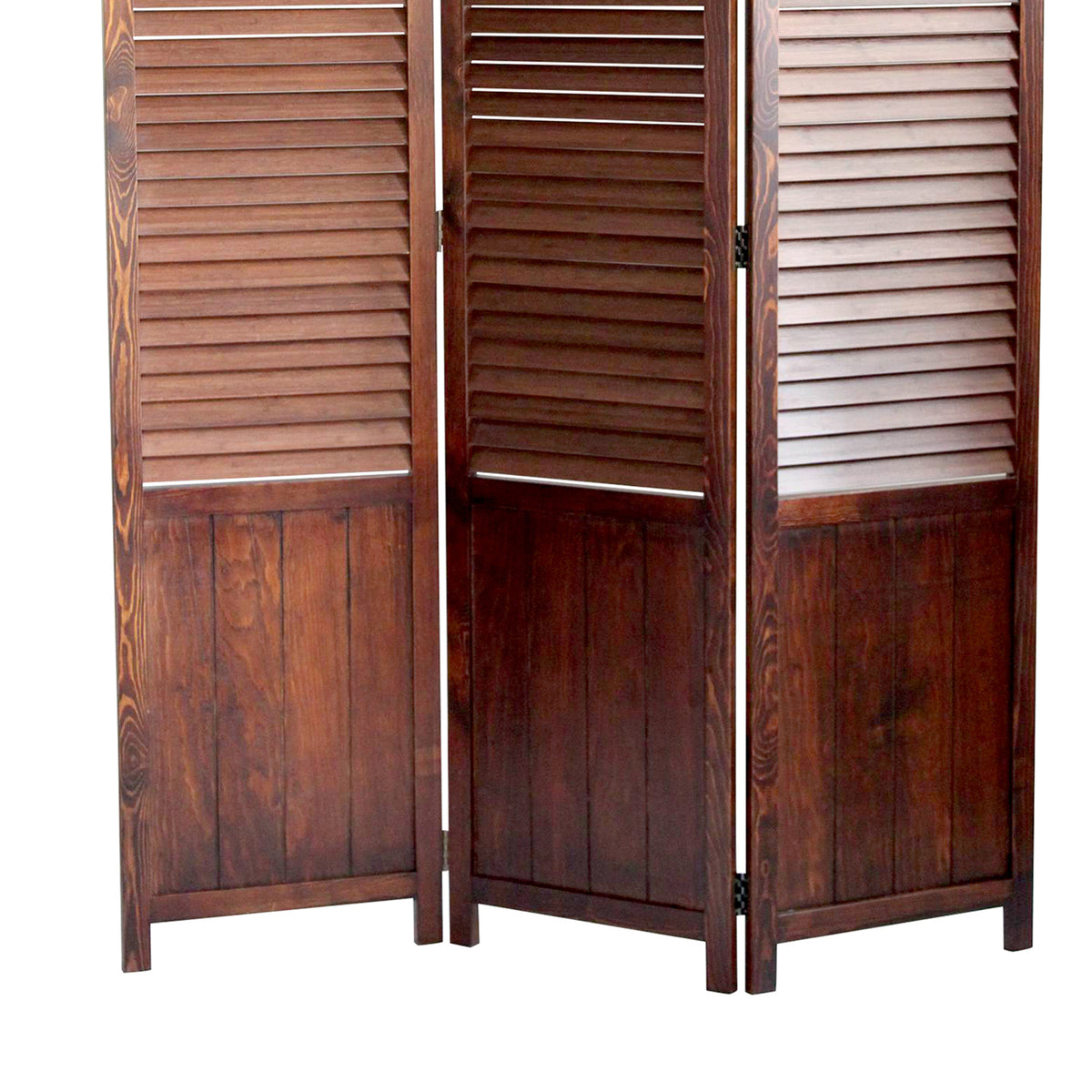 Traditional Foldable Wooden Shutter Screen with 3 Panels, Brown - BM205415