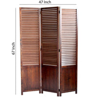 Traditional Foldable Wooden Shutter Screen with 3 Panels, Brown - BM205415