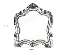 Traditional Mirror with Wooden Scrollwork Crown, White and Silver - BM205579